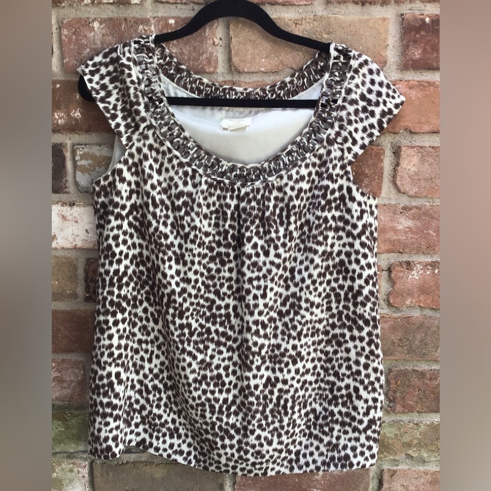 Kate Spade Brown and ivory Ruffled Cap Sleeve Blouse size medium